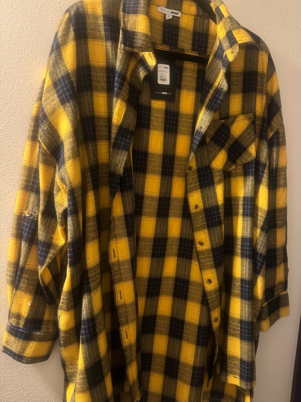 Fashion Nova Yellow and Blue Plaid Flannel Shirt